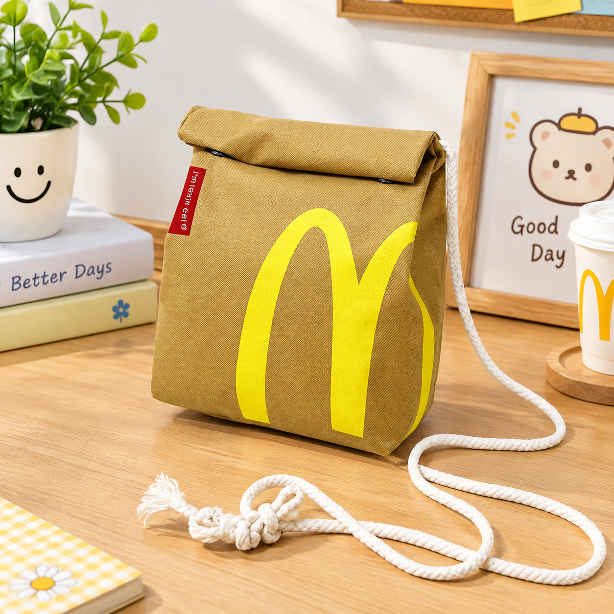 Рюкзак McDonald`s, школьный, унисекс, для средней и старшей школы, бежевый, нейлон (Объем: 13 л)