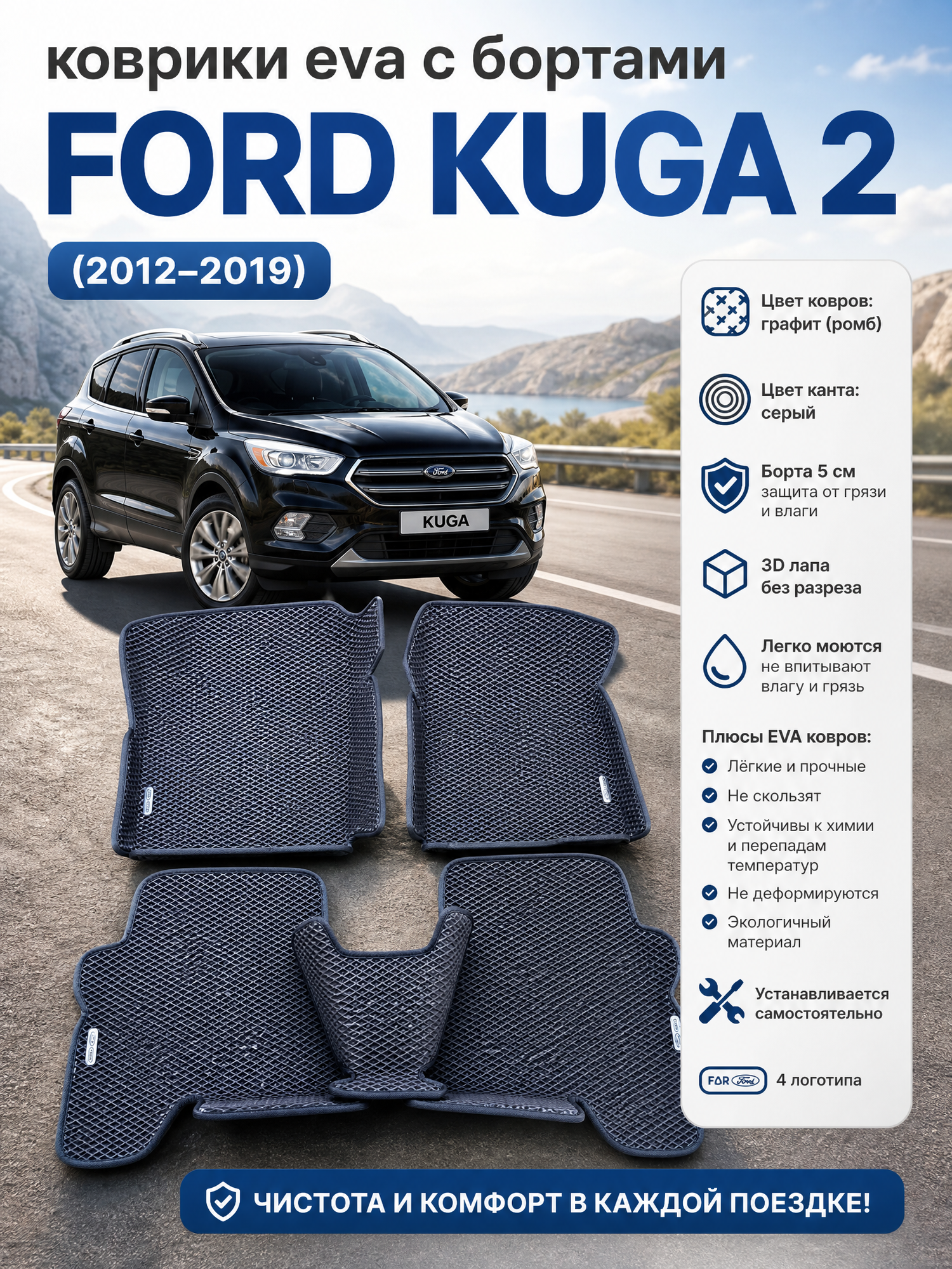 Комплект EVA с бортами для Ford Kuga 2 (2012-2019)/Форд куга 2