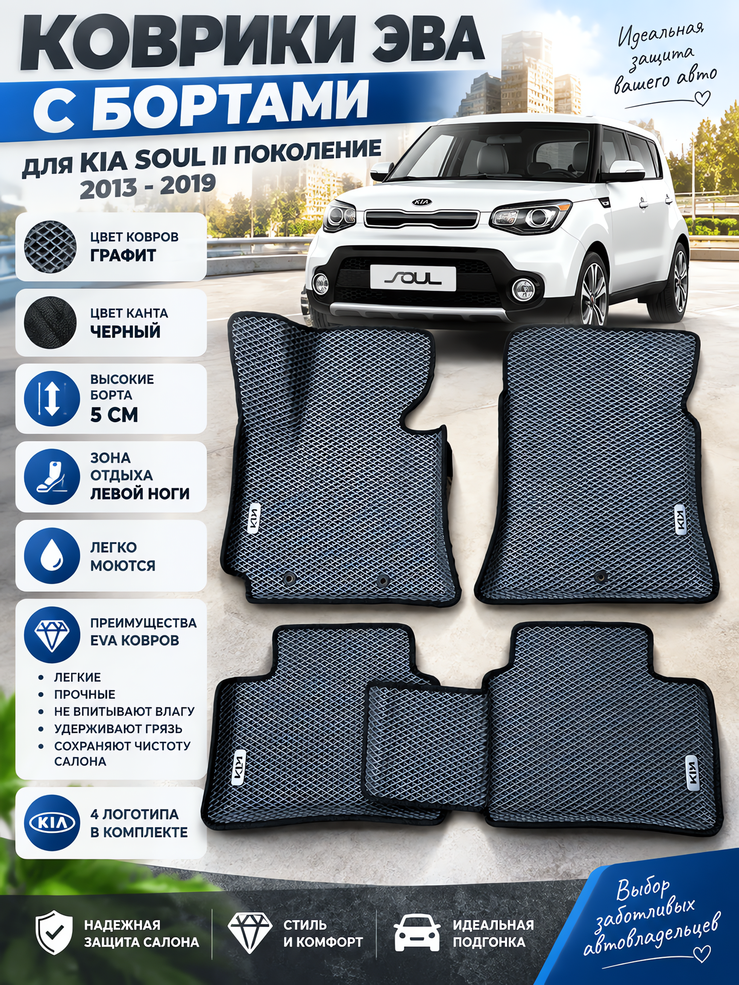 Комплект EVA с бортами для KIA SOUL II 2013-2019./ КИА соул 2.
