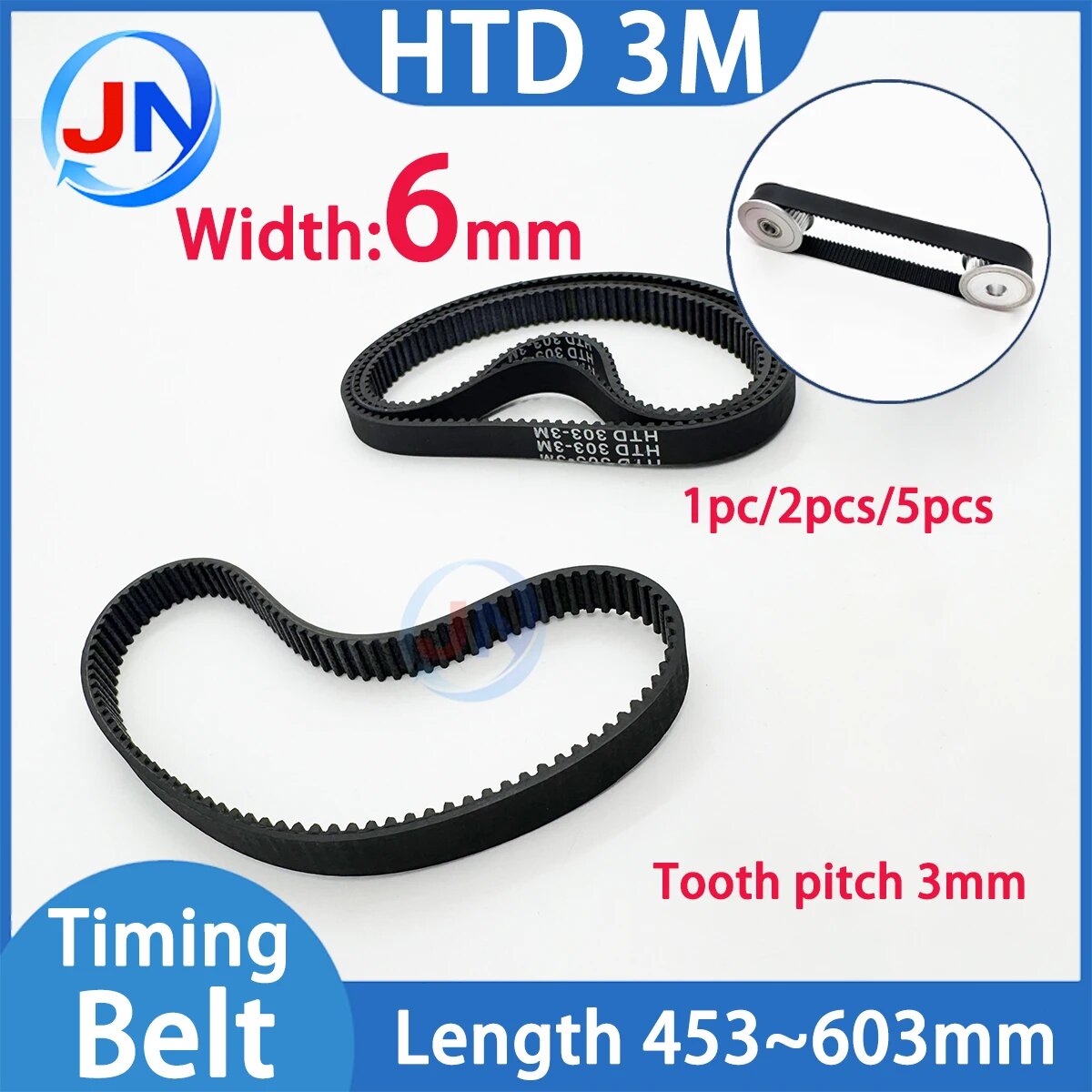 Резиновый замкнутый зубчатый ремень HTD 3M 6 мм 5pcs - 3M, 510mm