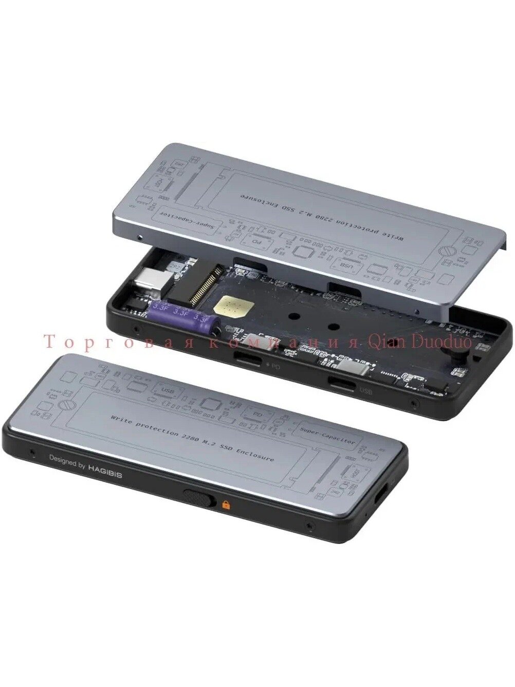 Корпус для, USB 3.2 10 Гбит/с, 100 Вт, суперконденсатор, серый