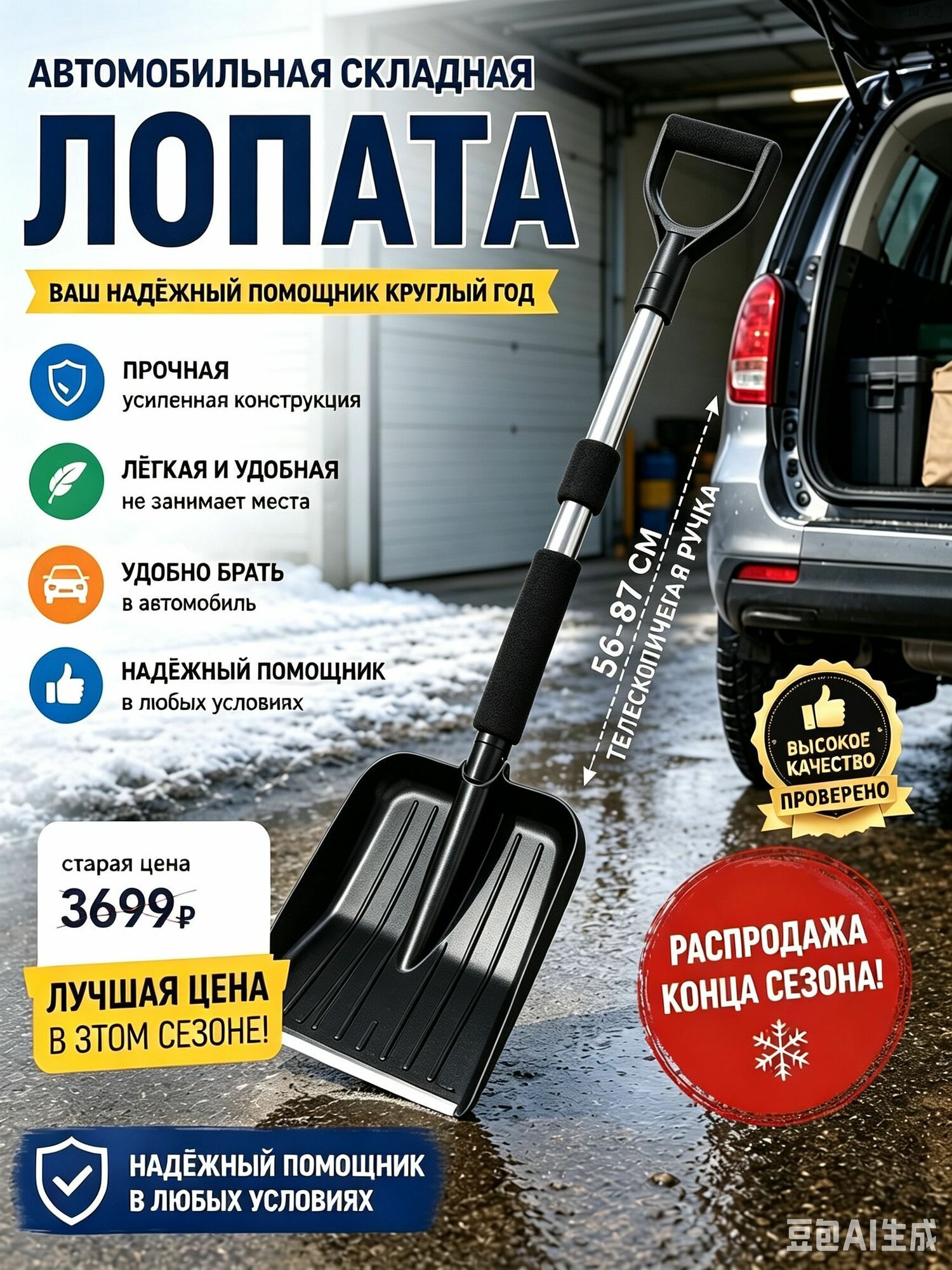 Лопата универсальная, для уборки снега 22 см алюминий, Артикул: 5695485078