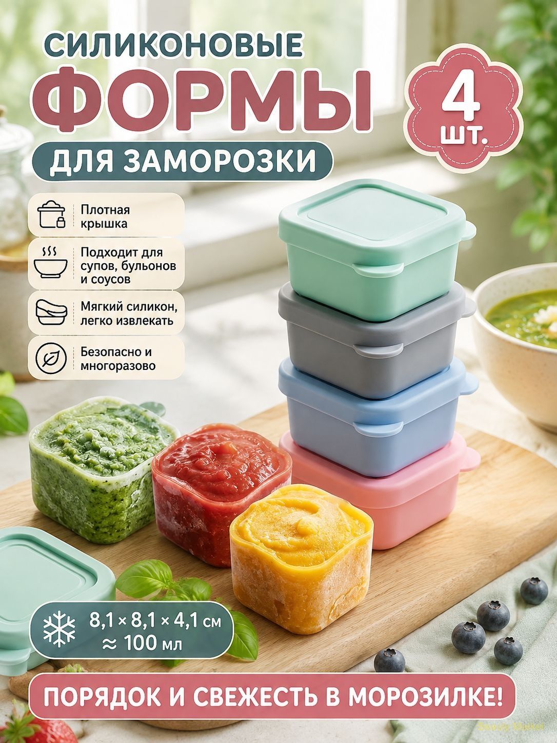 Форма для льда, конфет, 1 яч, 4 шт