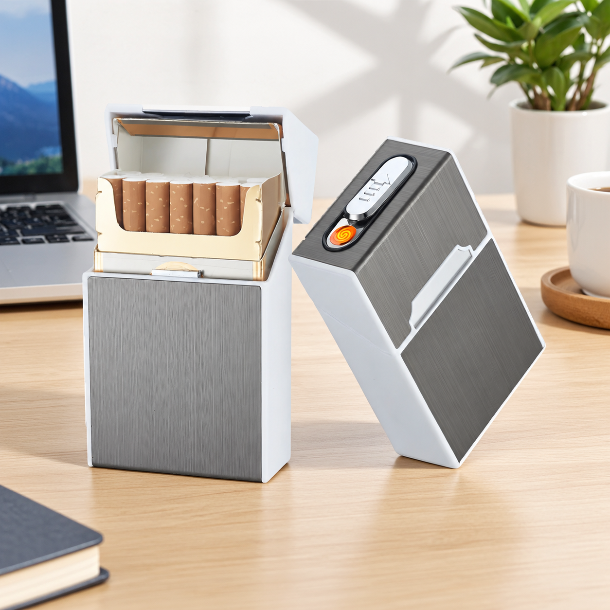Портсигар металлический с USB зажигалкой, на магните, цвет серебро, 10х6х3 см, FatCat (Цвет товара: серебристый; Объем: 0.18 л)