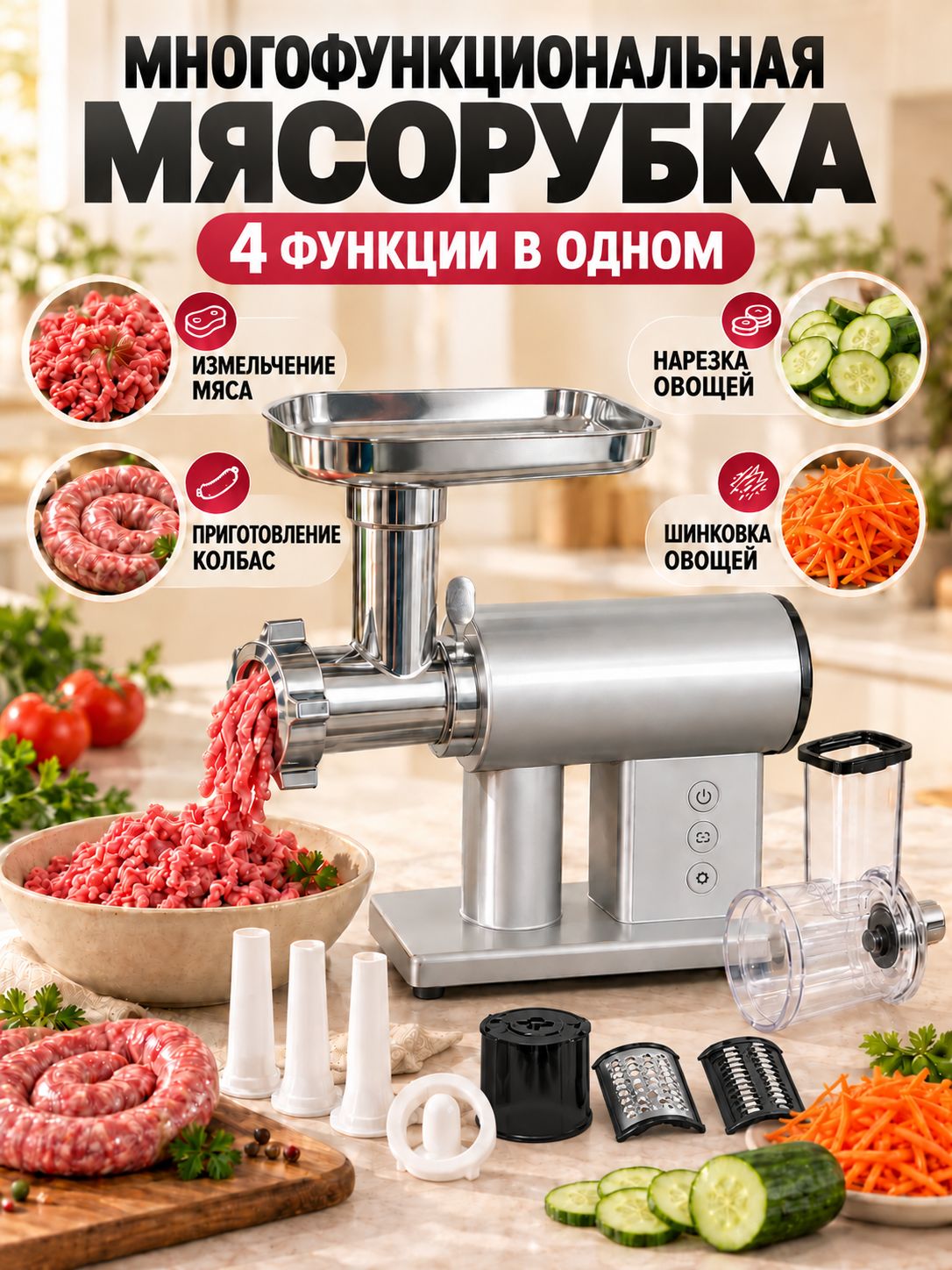 Мясорубка электрическая 2000 Вт для дома и кухни, мощная мясорубка для приготовления фарша, измельчение мяса
