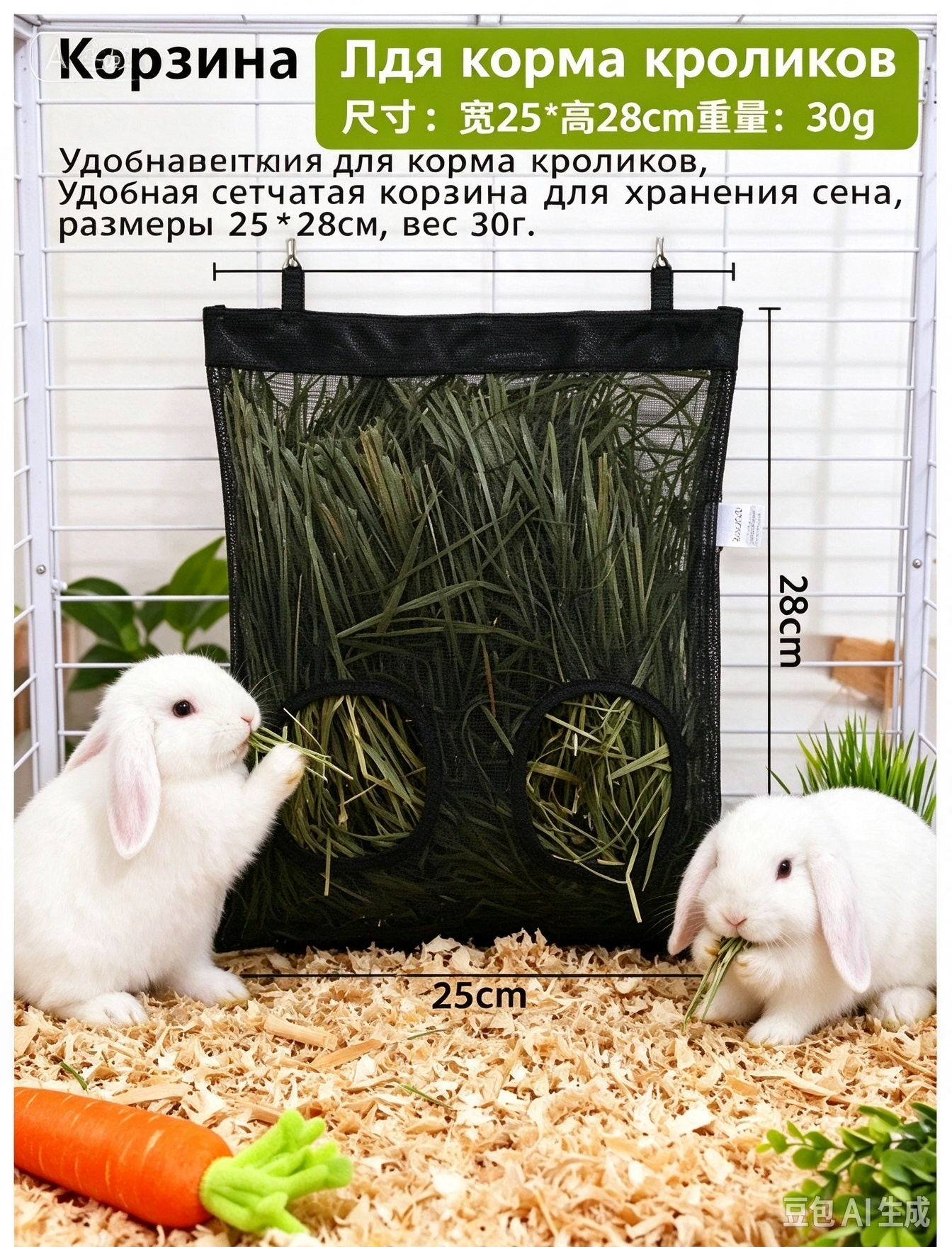 Подвесной мешок для сена (прочная ткань Оксфорд, устойчив к укусам), кормушка для кроликов, морских свинок, шиншилл