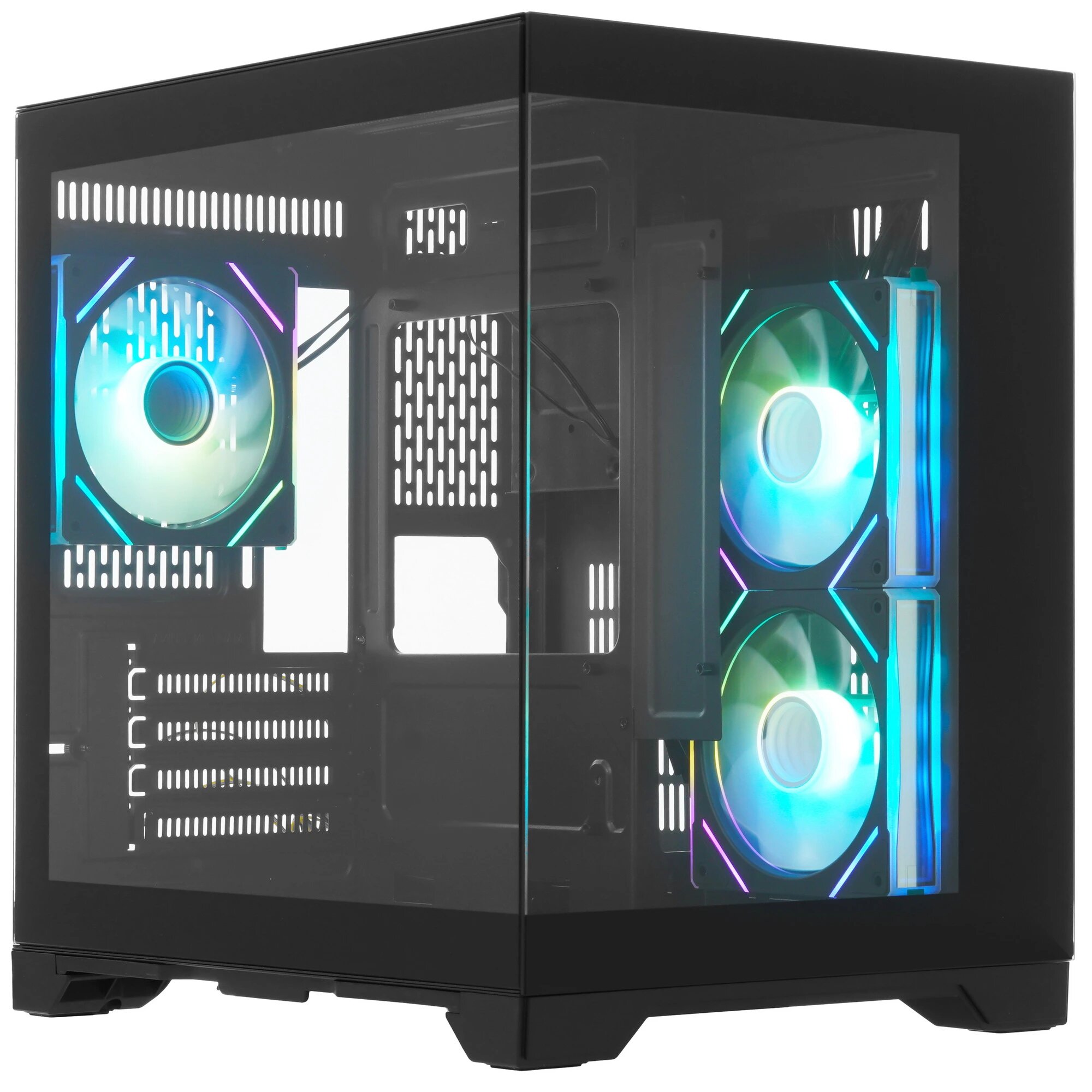 Корпус для компьютера 1stPlayer MEGAVIEW MV5-TP, Mini-Tower, без БП, 2×USB 3.0. сталь, 4 слота, черный