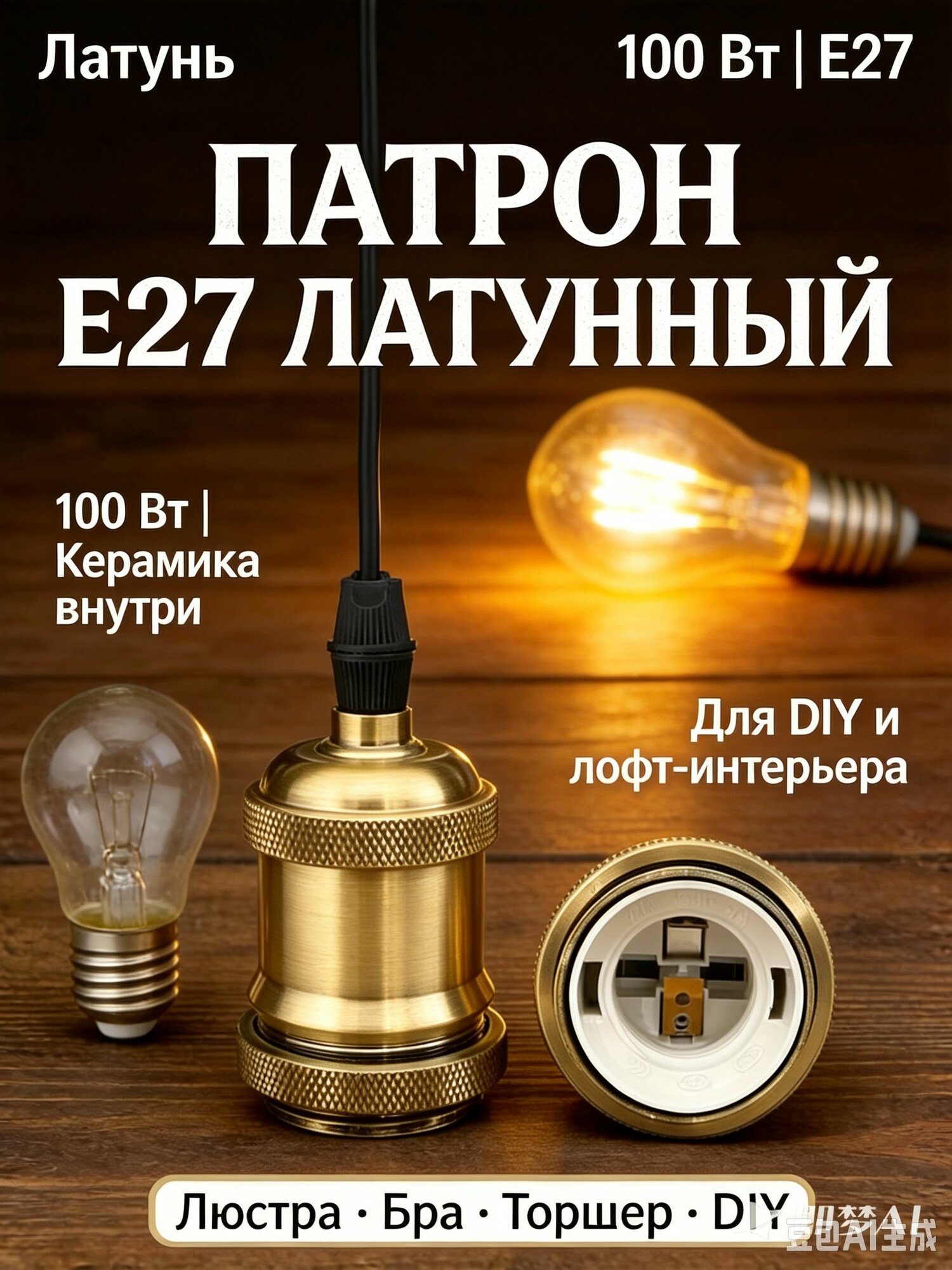 Патрон для лампы, Цоколь: E27, 99 Вт, Нет в комплекте, 1 шт.