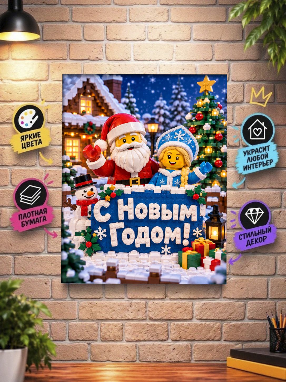 Постер "Новогоднее поздравление Лего" А4