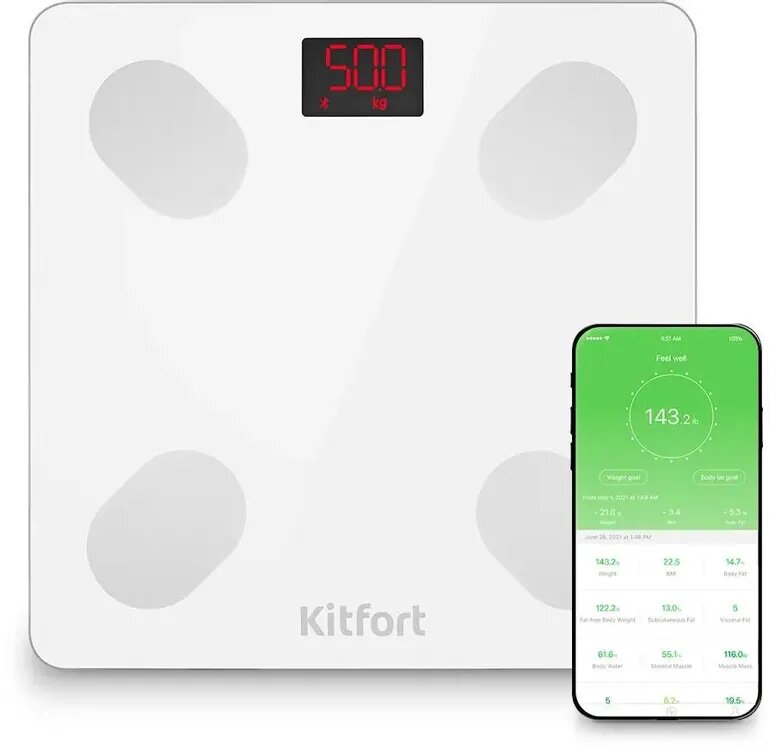Напольные весы KitFort КТ-839, до 180кг, цвет белый