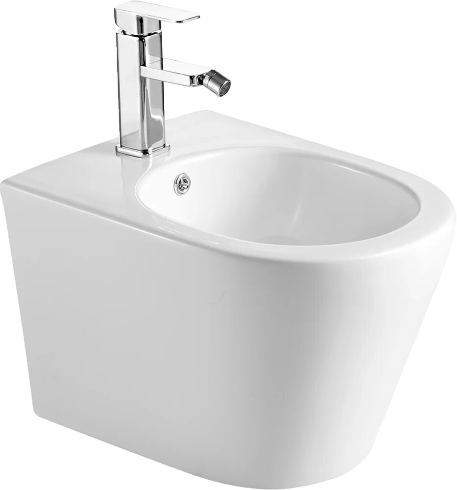 Биде подвесное Ceramicanova Форма (Forma) CN3012 белое, глянцевое, фарфор, овальное, со встроенным сливом-переливом, с донным клапаном