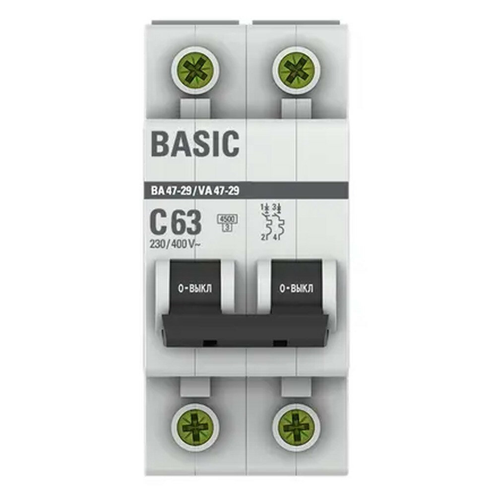 Автоматический модульный выключатель EKF Basic ВА 47-29, 2P 63А (C) 4,5кА