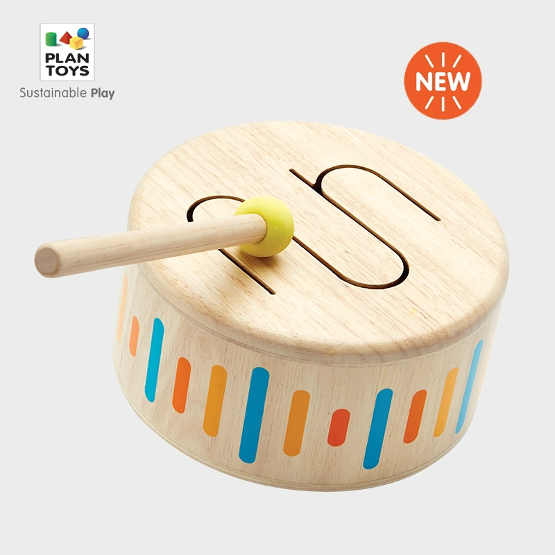 PlanToys Набор деревянных барабанов, музыкальная игрушка для детей, образовательный ударный инструмент с веселыми