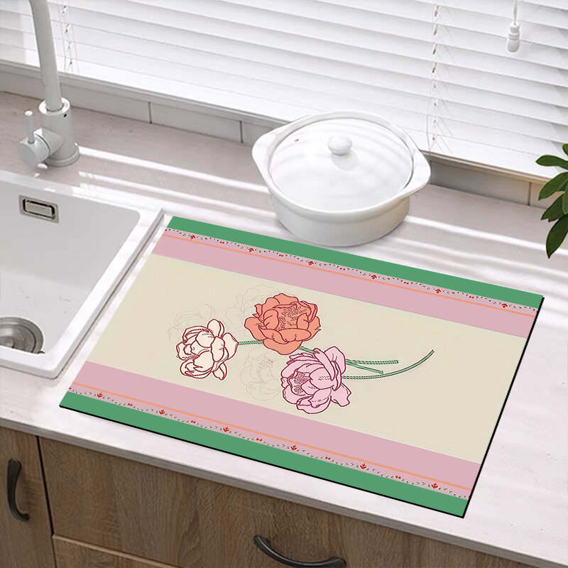 Кухонный коврик из диатомита для посуды 60×60 см, прямоугольный, толщина 2,5 мм, 1 шт, впитывающий и противоскользящий