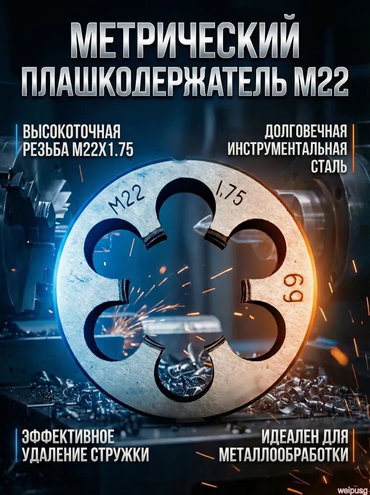 Плашка метрическая круглая из нержавеющей стали M22*1.75, для нарезки резьбы