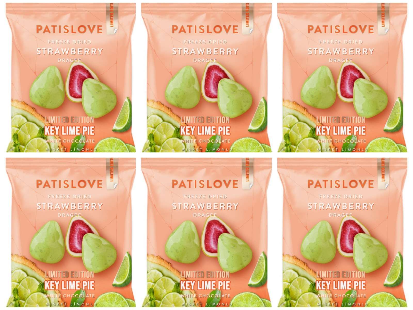 Patislove Драже клубника-белый шоколад-лайм, 50 г, 6 уп.
