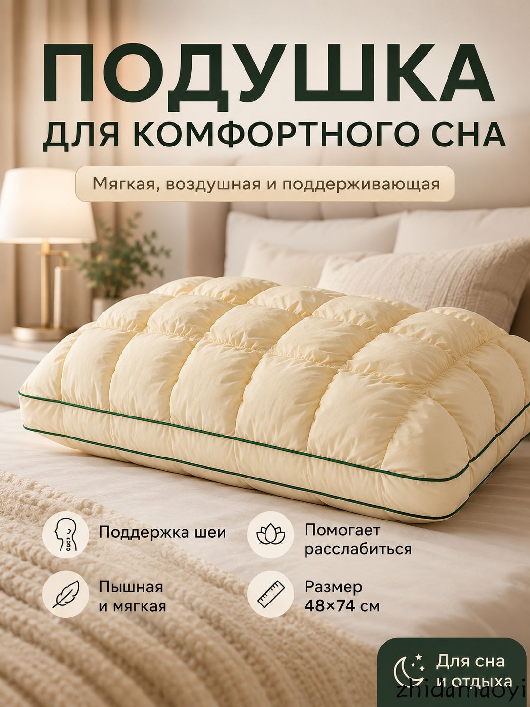 Подушка 50x70 см 1 шт шелк Мягкая жесткость гипоаллергенная, массажная