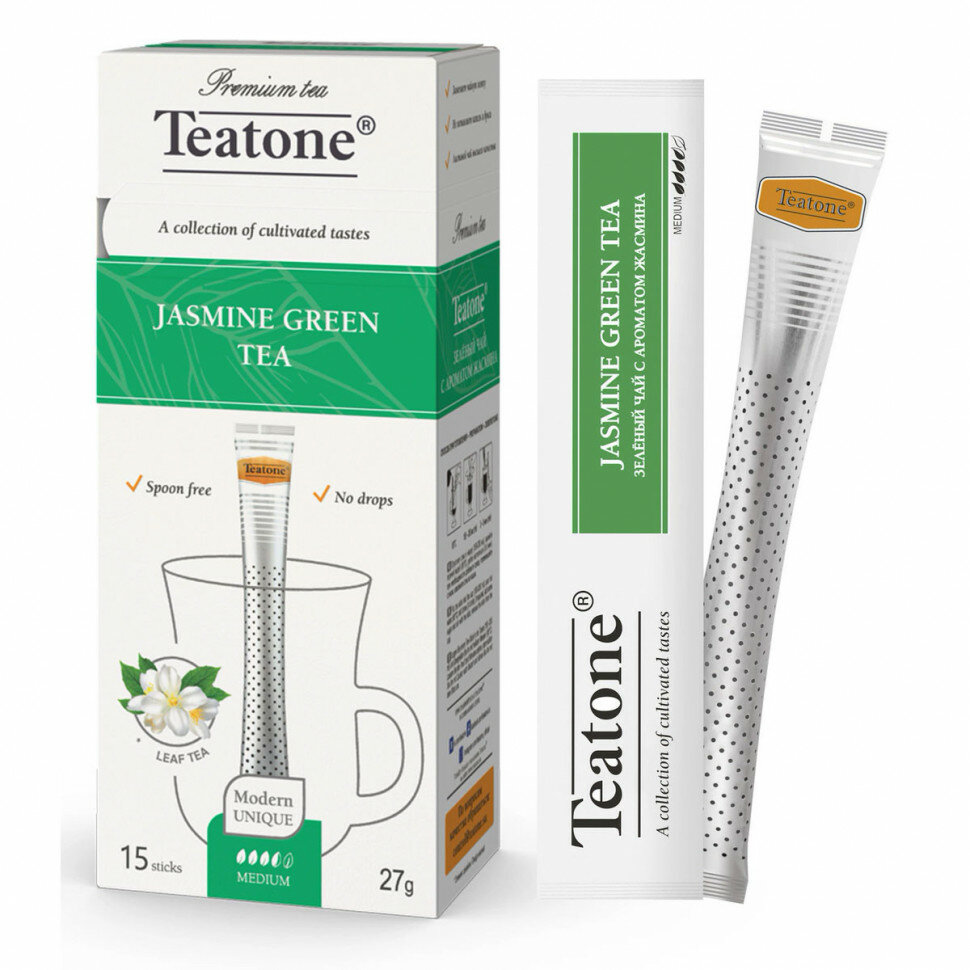 Teatone Jasmine Green Tea (Чай зеленый с ароматом жасмина), в стиках, 15шт