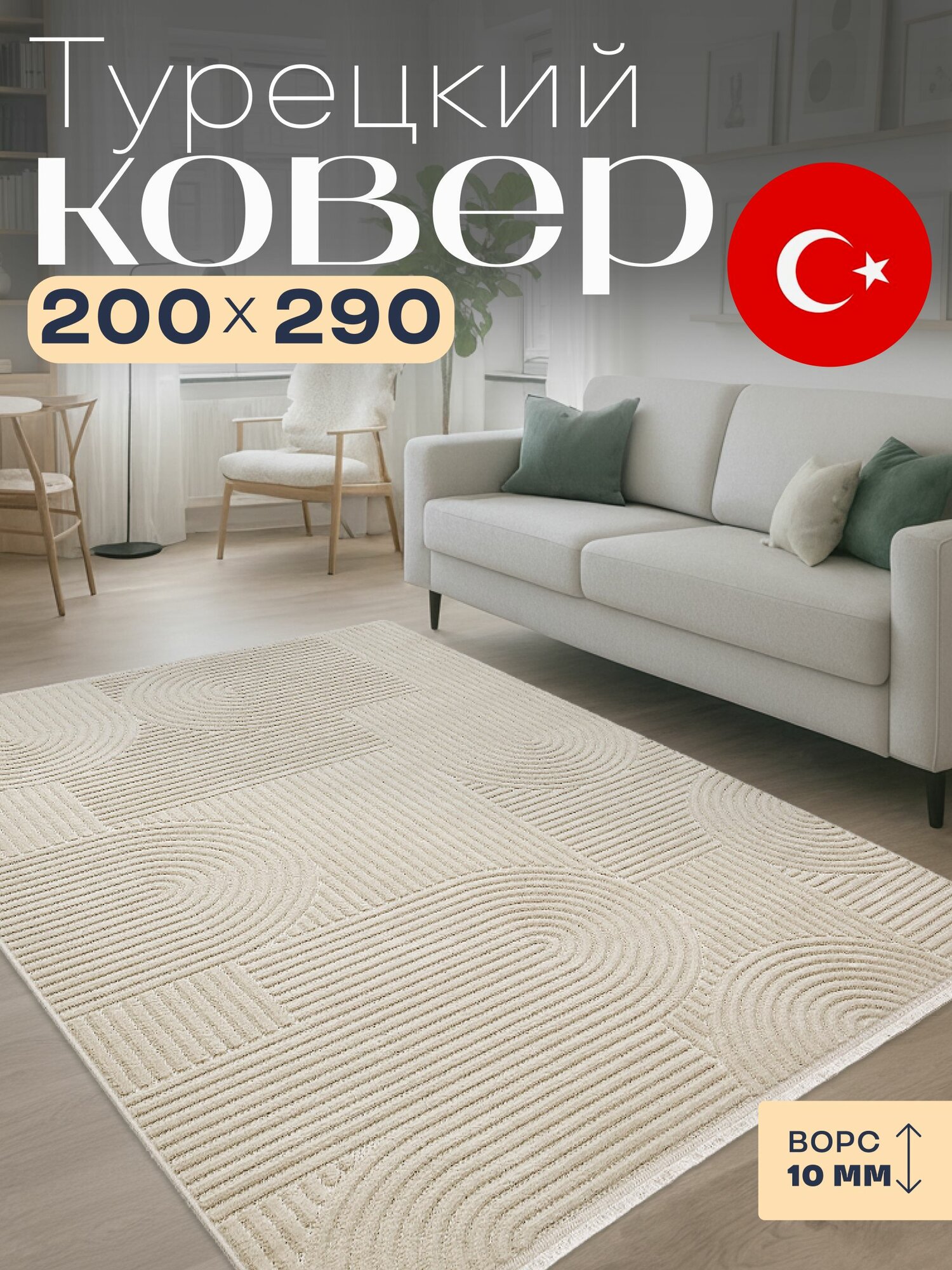 Ковер 200х300 для комнаты на пол Турция Radjab Carpet