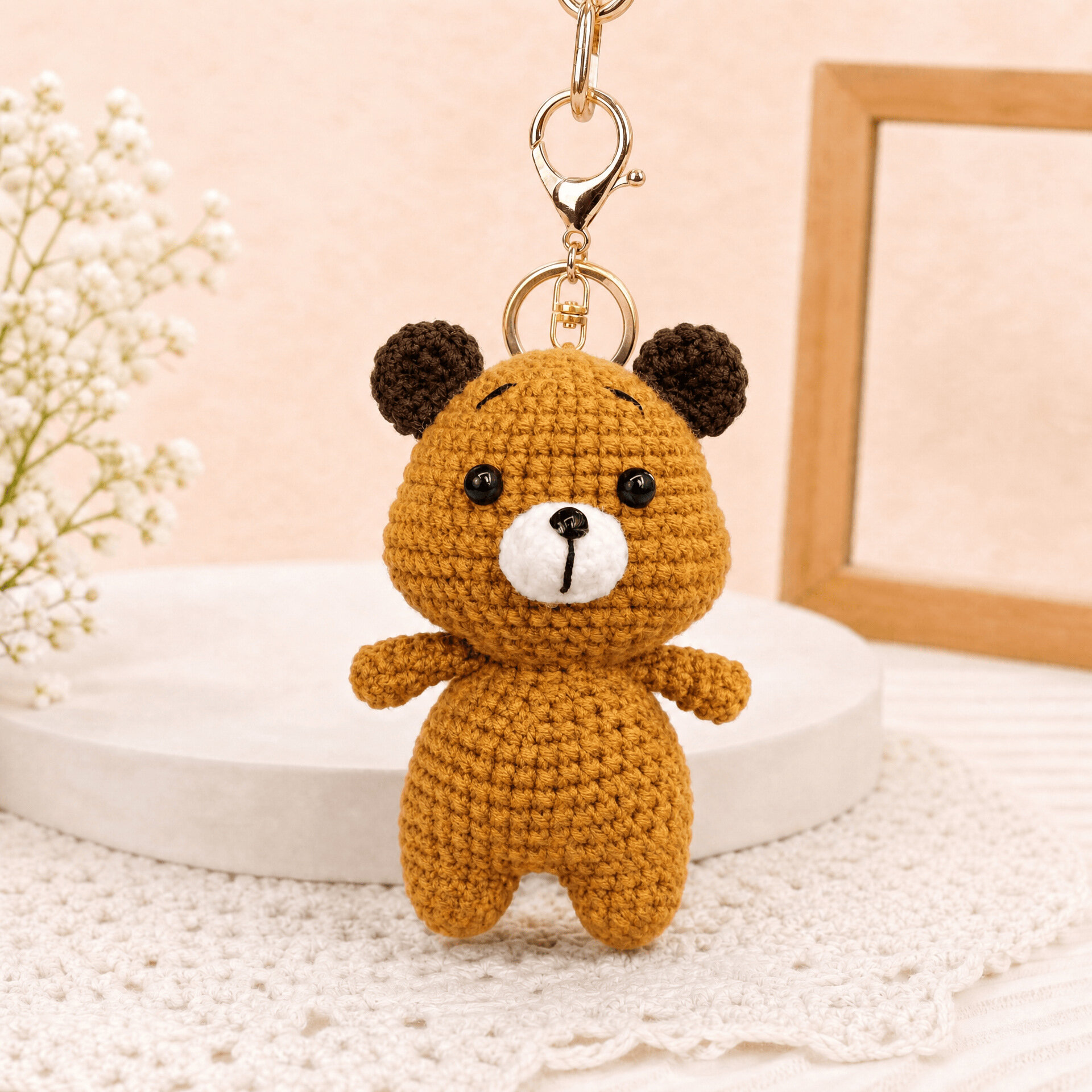 Вязаная игрушка-ключ на маленького медведя, плюшевый брелок для сумки, милый вязаный подарок