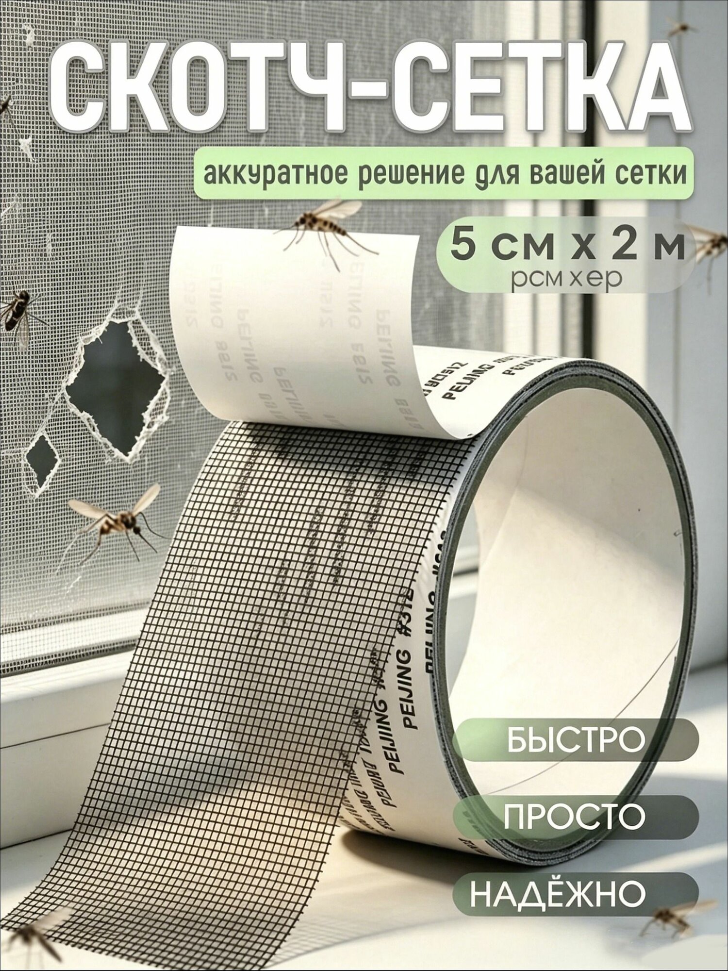 Москитный скотч, лента в рулоне 2 метра для заплаток, ремкомплект для антимоскитной сетки, клейкая сетка из стекловолокна
