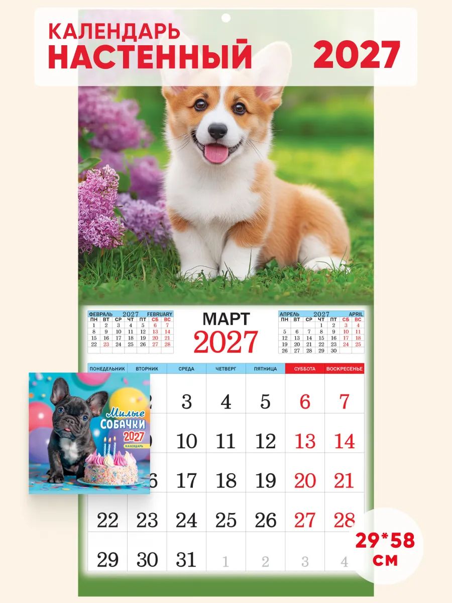 Большой настенный календарь на 2027 год, 29*58см