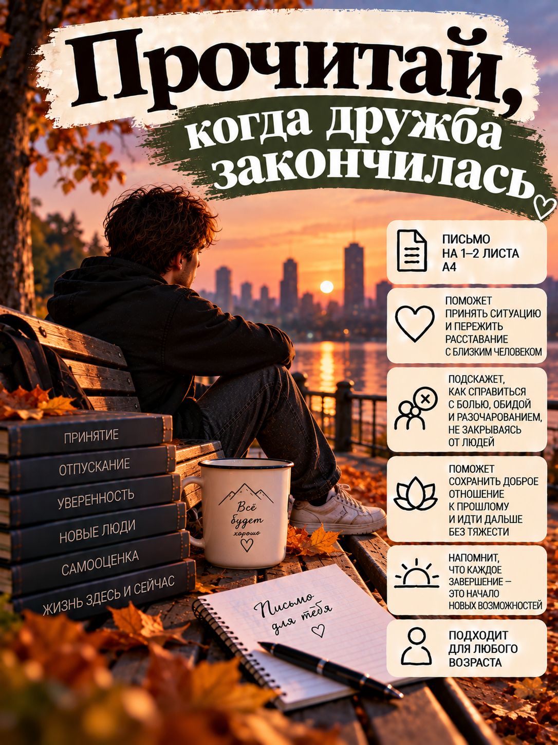 Письмо "Когда дружба закончилась" - мотивирующий текст на листе бумаги А4 для женщин и мужчин