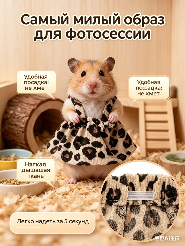 Платье для хомяков и грызунов, одежда леопардовая - костюм для фотосессии питомца, наряд для маленьких животных и крыс.
