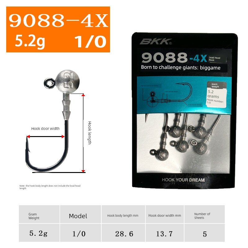 BKK 9088-4X Четырехкратные усиленные грузила 1/0# 5 шт. Общий вес 5.2г для ловли окуня