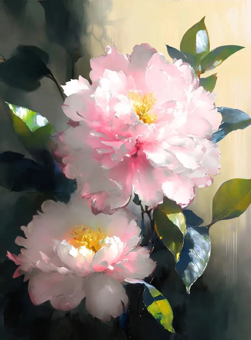 Розовые камелии, принт на холсте 40x60 см, PC 60203