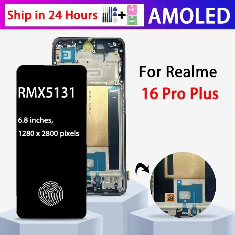 RMX5131 Премиум ЖК-дисплей для Realme 16 Pro+ Plus 5G, сенсорный экран, дигитайзер, Gold With Frame