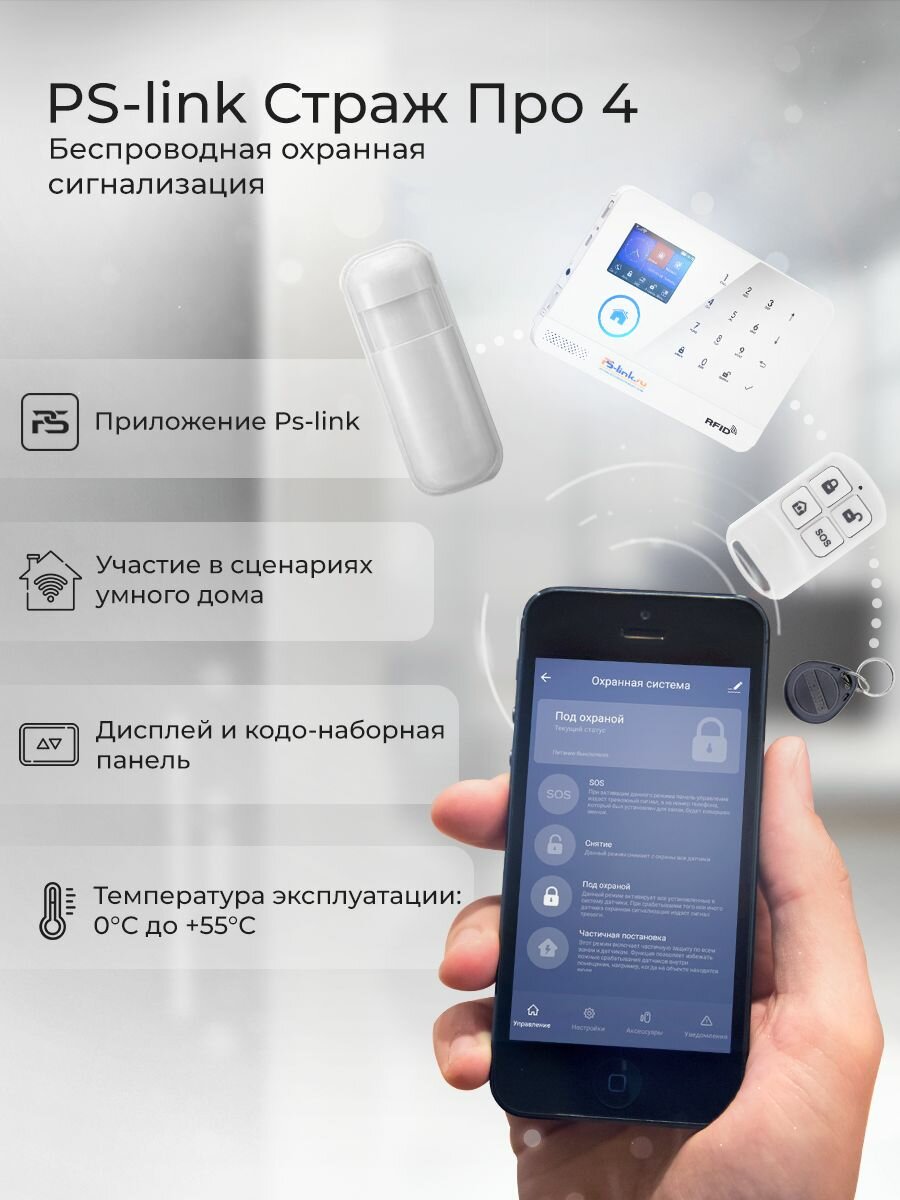 Wi-Fi/GSM Охранно-пожарная сигнализация Страж Про 4 WG103T для дома и офиса / белый корпус / приложения Tuya, Smartlife