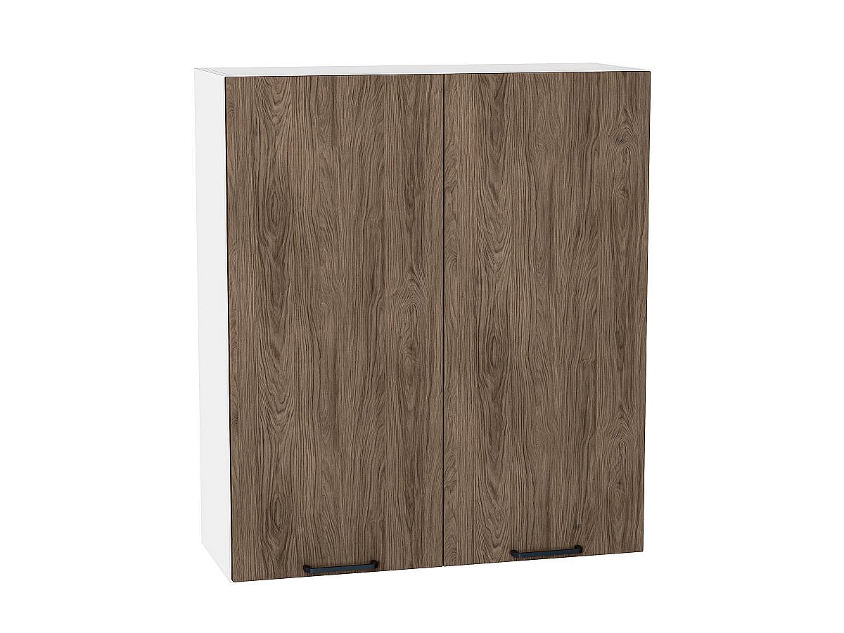 Шкаф верхний с 2-мя дверцами Флэт, цвет фасада Brown Casella Oak 2S, цвет каркаса Белый, 920*800*318 (В*Ш*Г) мм