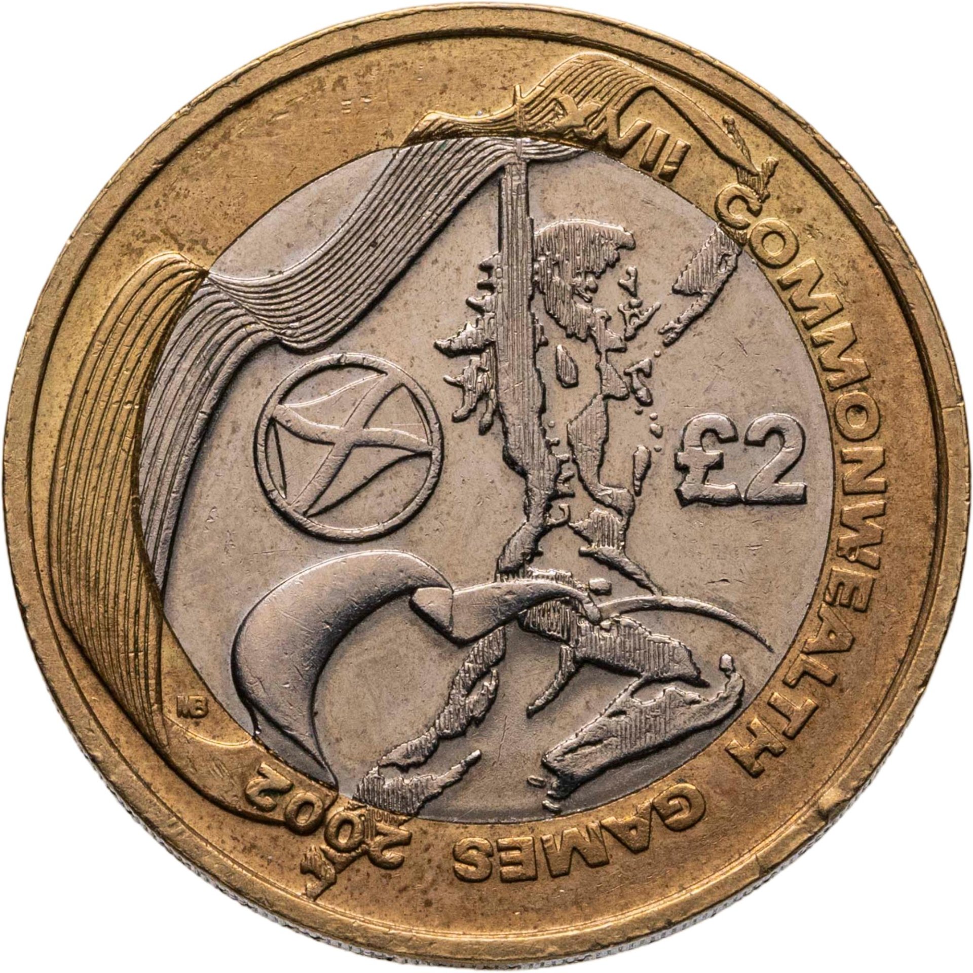 Великобритания 2 фунта pounds 2002 "XVII Игры Федерации Содружества наций - флаг Шотландии", Биметалл, в сохранности XF