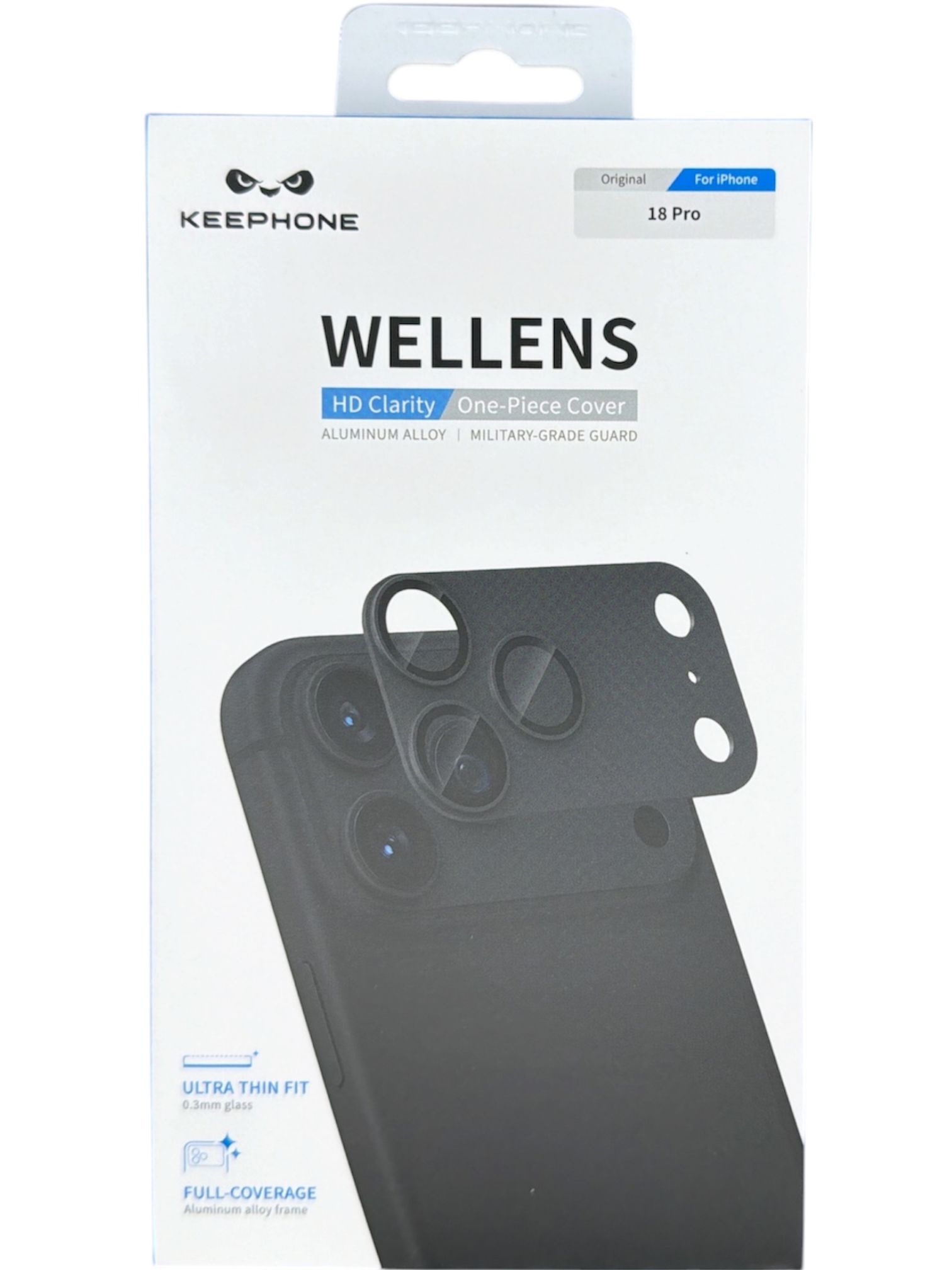 Защитные Линзы KEEPHONE WELLENS на всю камеру для телефона iPhone 18 Pro, PREMIUM camera lens, цвет Black (чёрные)