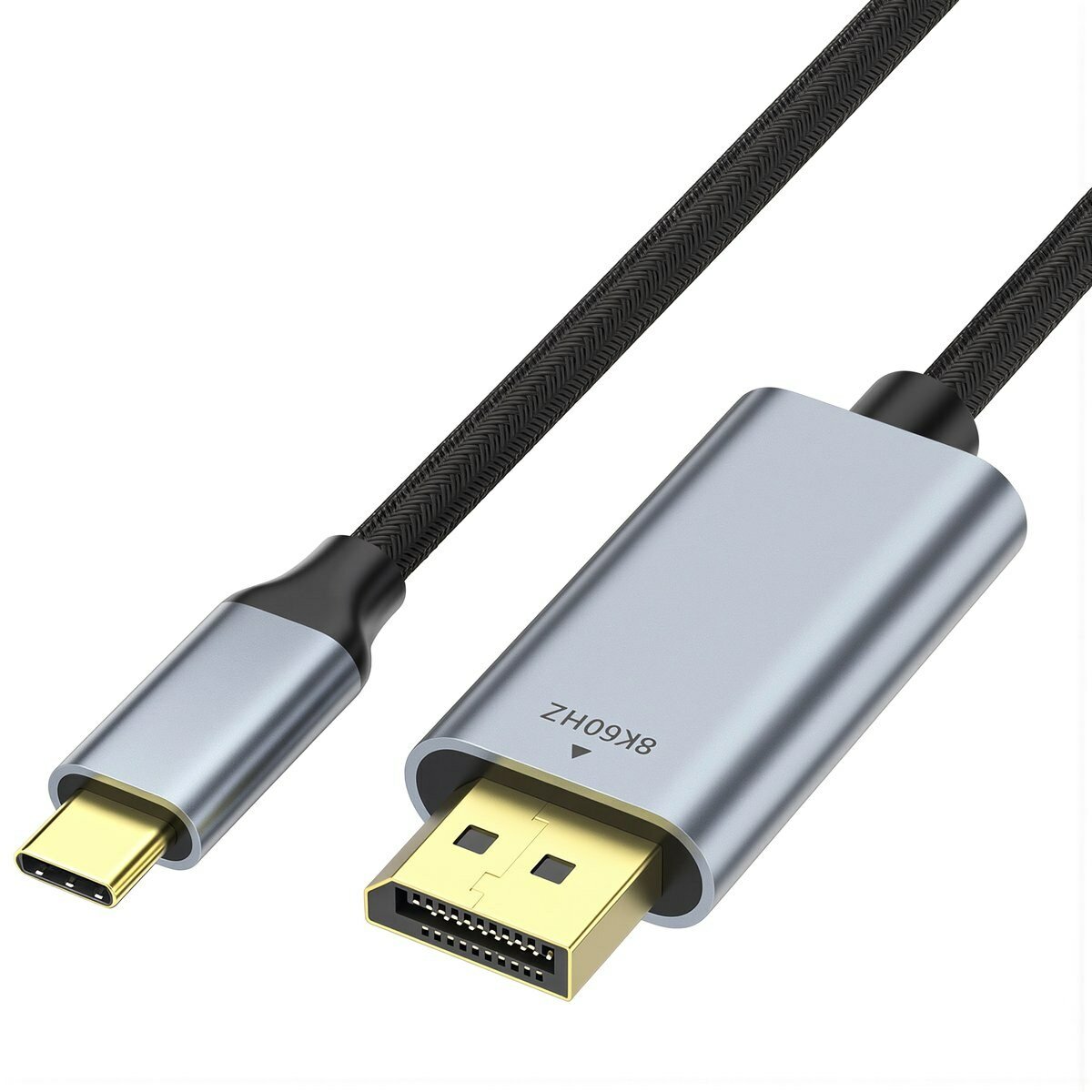 Аксессуар для подключения дисплея кабель Type-C на DisplayPort 8K 60 Гц двусторонний 1.5 метра нейлоновая оплетка для офиса и дома