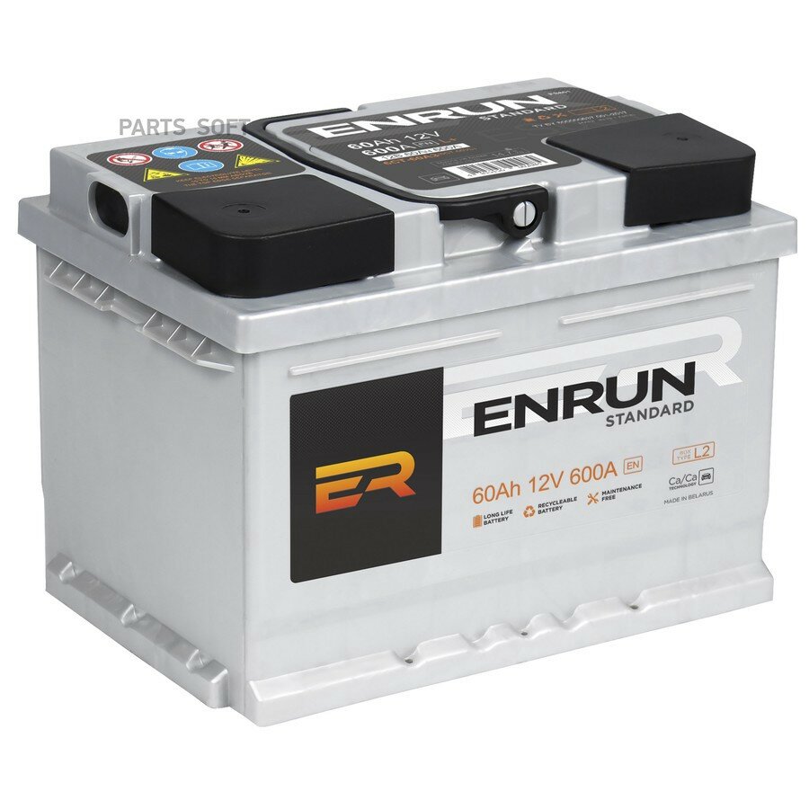 Аккумулятор ENRUN Standart 60 А/ч обратный R+ 242x175x190 L2 EN 600 А от официального дистрибьютора, ENRUN, артикул ES600