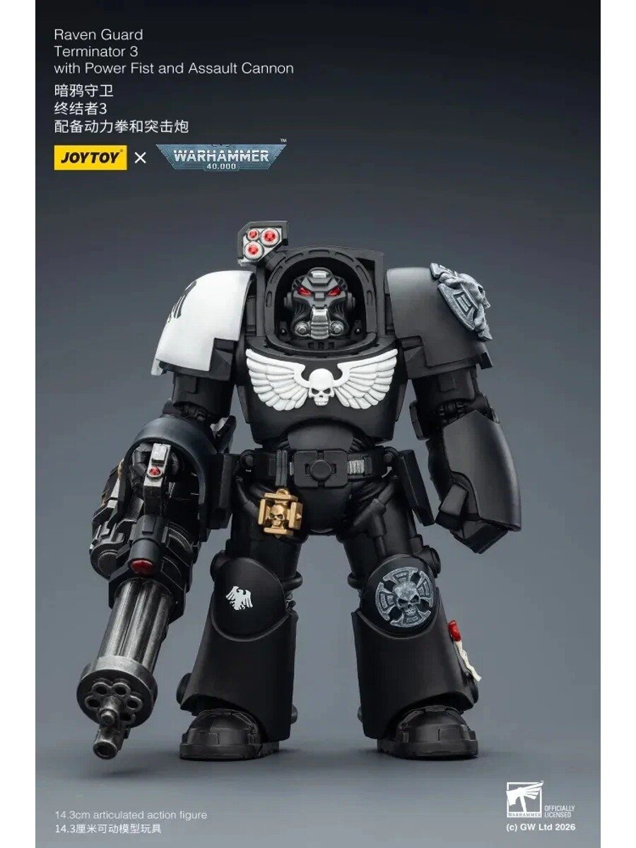 Подвижная фигурка JOYTOY Warhammer 40K 1/18 Action Figures Raven Guard Terminator 3 with Power Fist and Assault Cannon