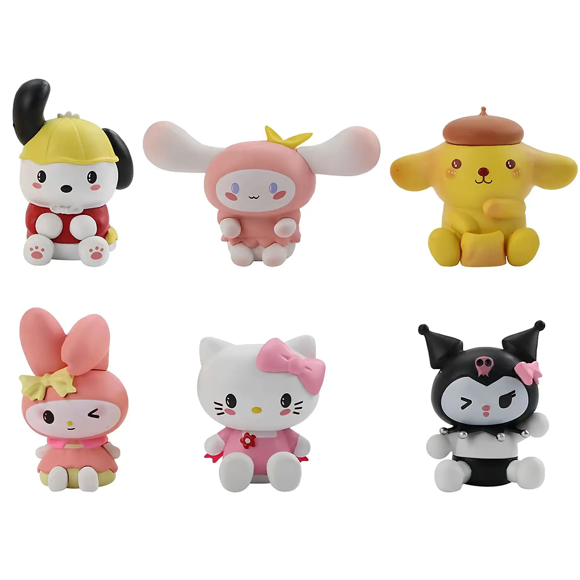 Набор фигурок Куроми Санрио, Синаморолл, Моя мелодия, Хеллоу Китти / Kuromi Sanrio, My Melody, Cinnamoroll 6шт (4-6см, пакет) PLAYSKOOL