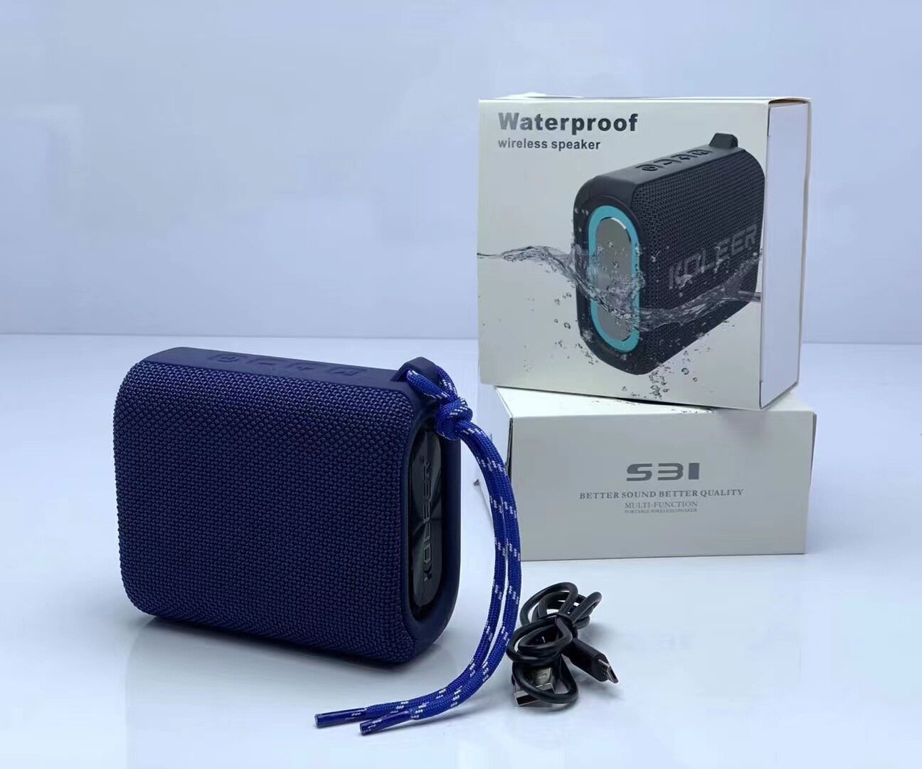 Водонепроницаемая Bluetooth колонка S31, портативная беспроводная басовая акустика синего цвета, аудиоплеер для спорта