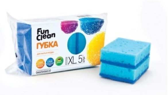 Губка мытья для посуды Fun Clean / Фан Клин ХL, поролон, в упаковке 5шт. / товары для кухни и дома