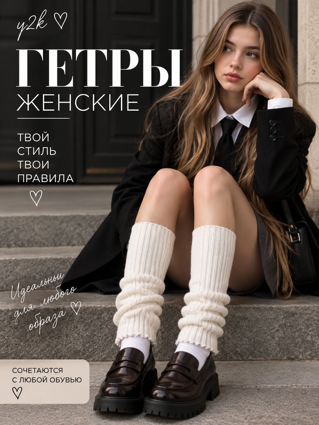 Гетры акриловые нежно молочные теплые y2k