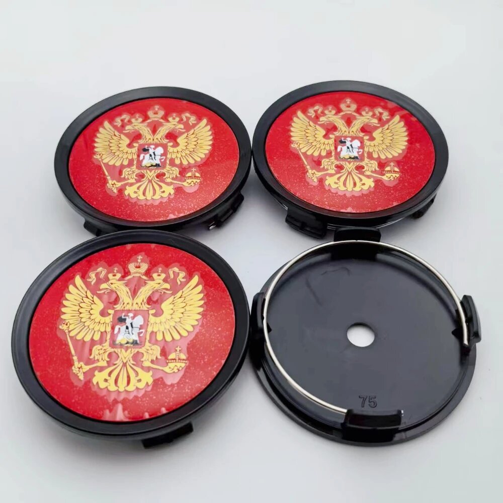 4 шт. Колпачки для дисков с гербом России, 75mm, красный
