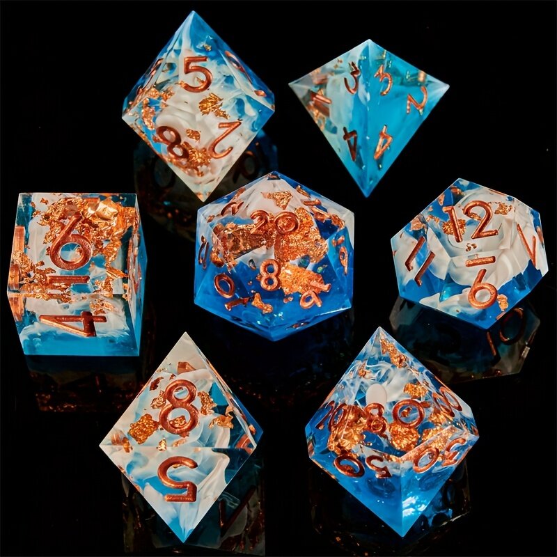 Набор игральных костей 7 шт. D4-D20, синий, двухцветный, с четкими гранями для настольных и ролевых игр