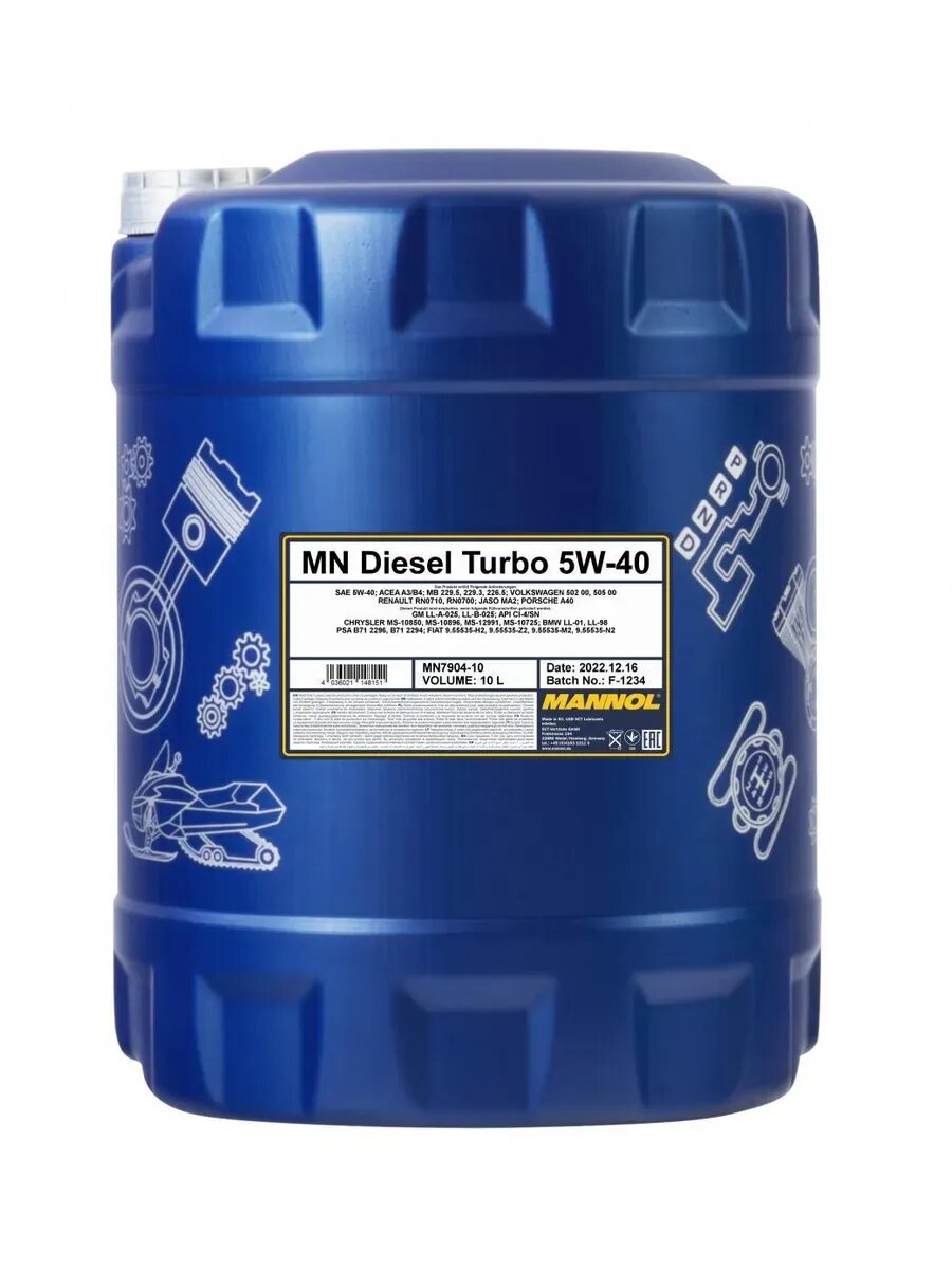 Синтетическое моторное масло MANNOL DIESEL TURBO 5W40, 10 л 790410