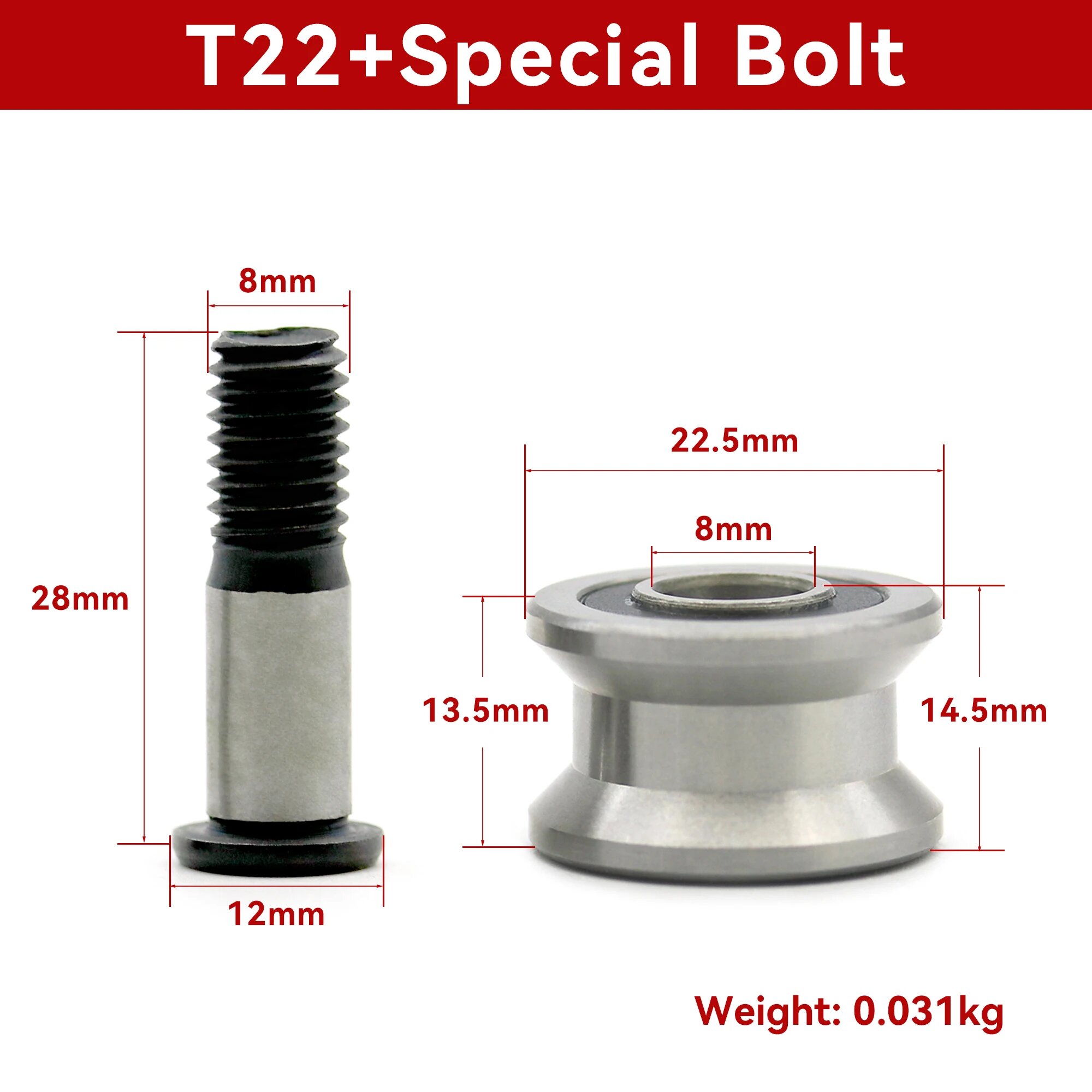 U22 T22 Traces Walking направляющая гусеничный роликовый подшипник 8x22,5x14,5x13,5 мм со специальным болтом