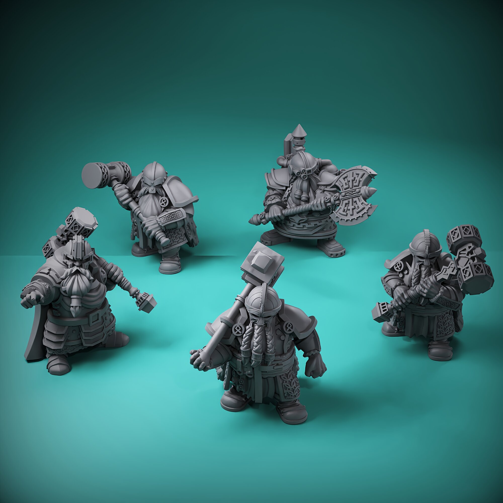 Детализированные миниатюрные фигурки гномов-воинов из серой смолы (3D-печать), 5 шт, для настольных ролевых игр и декора интерьера