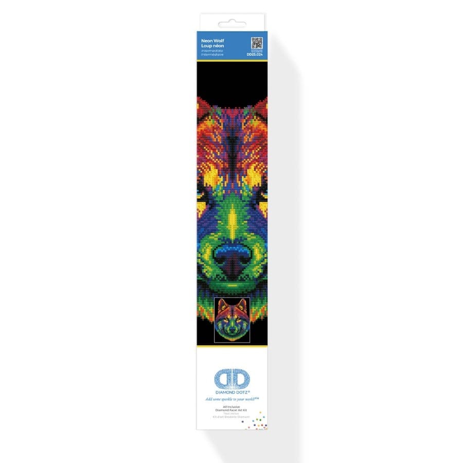 Мозаика Diamond Dotz неоновый волк, алмазная, флокированная, черный, 35.5x45.7 см