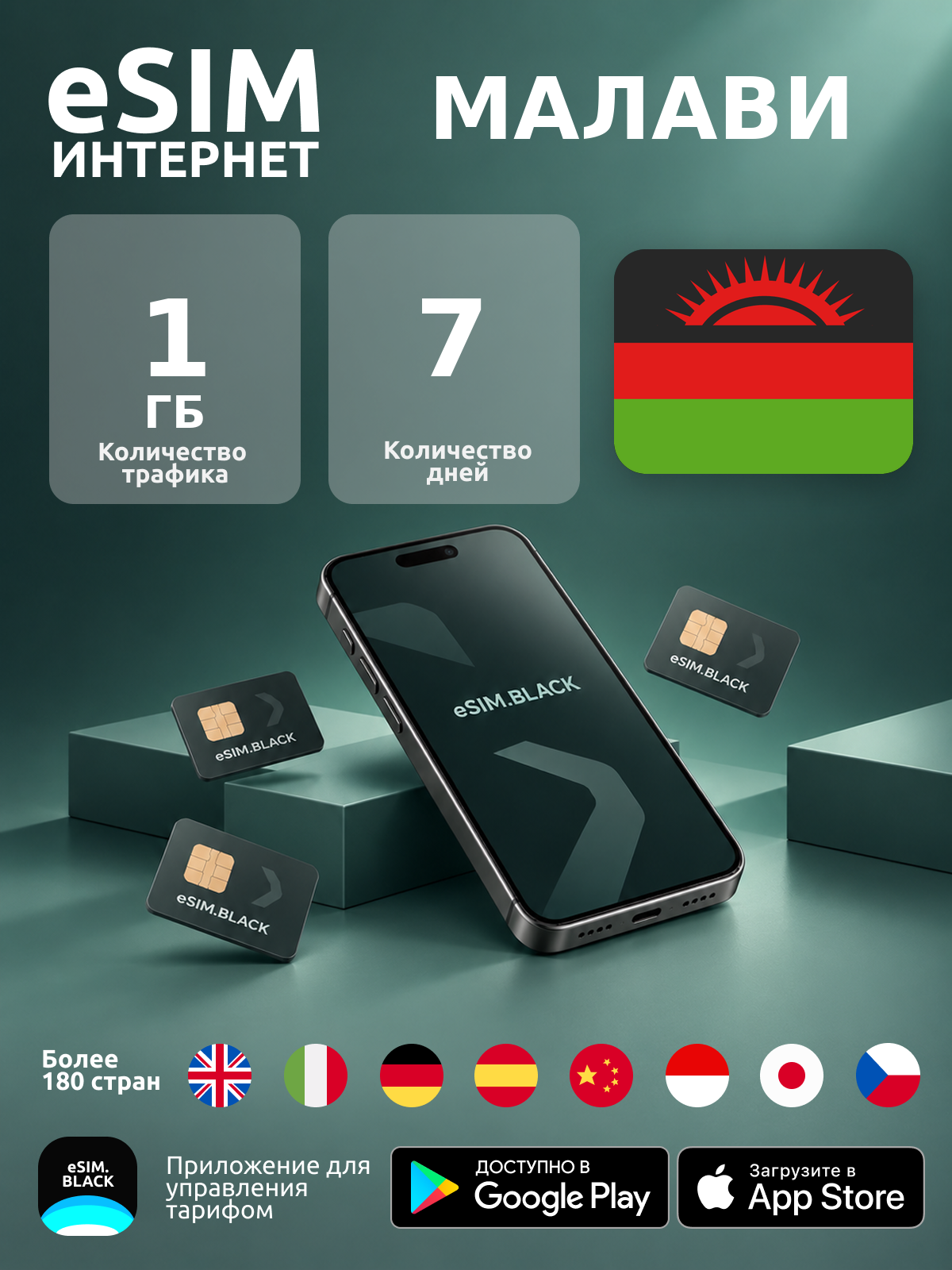 Малави/7 дней/1 ГБ - eSIM для мобильного интернета ( iPhone | Android ).