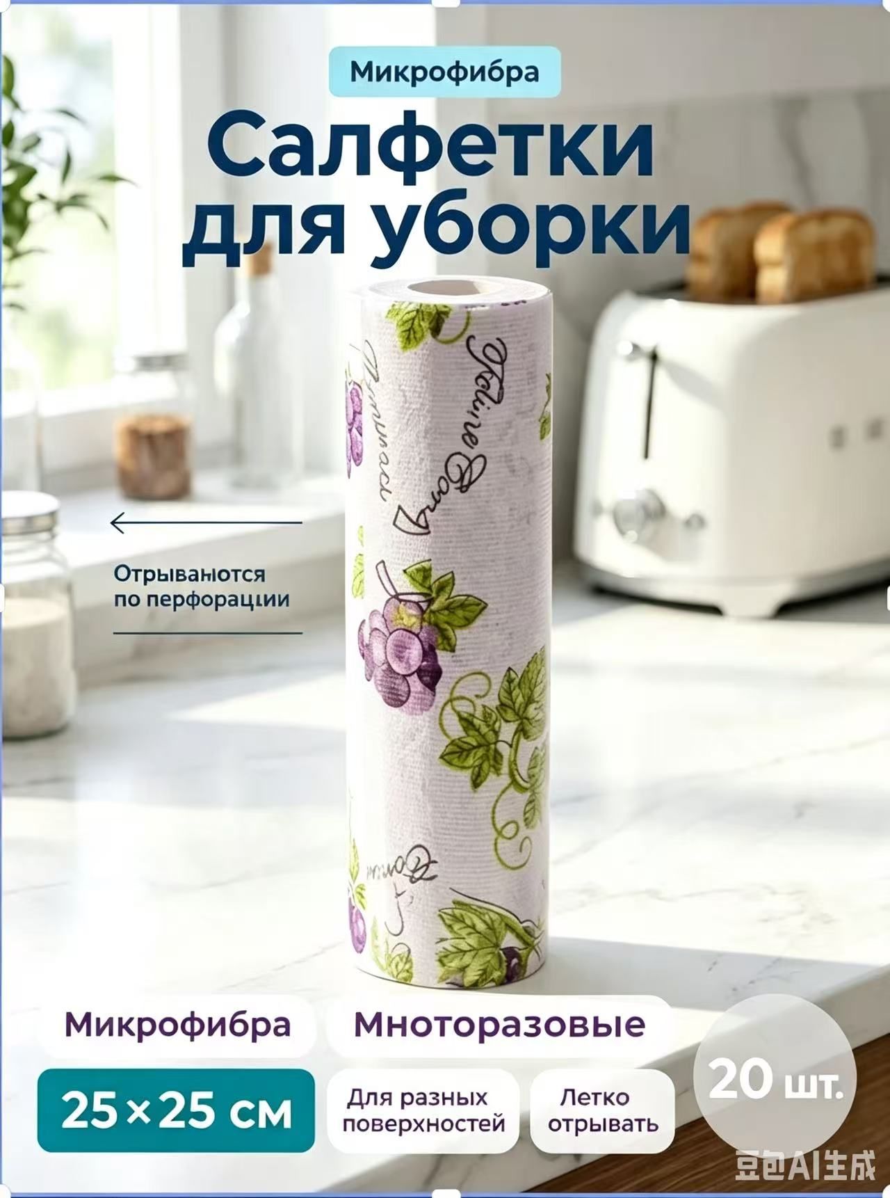 Салфетки для уборки, фиолетовый, 25*25 см, 1 шт, Артикул: 5233076857